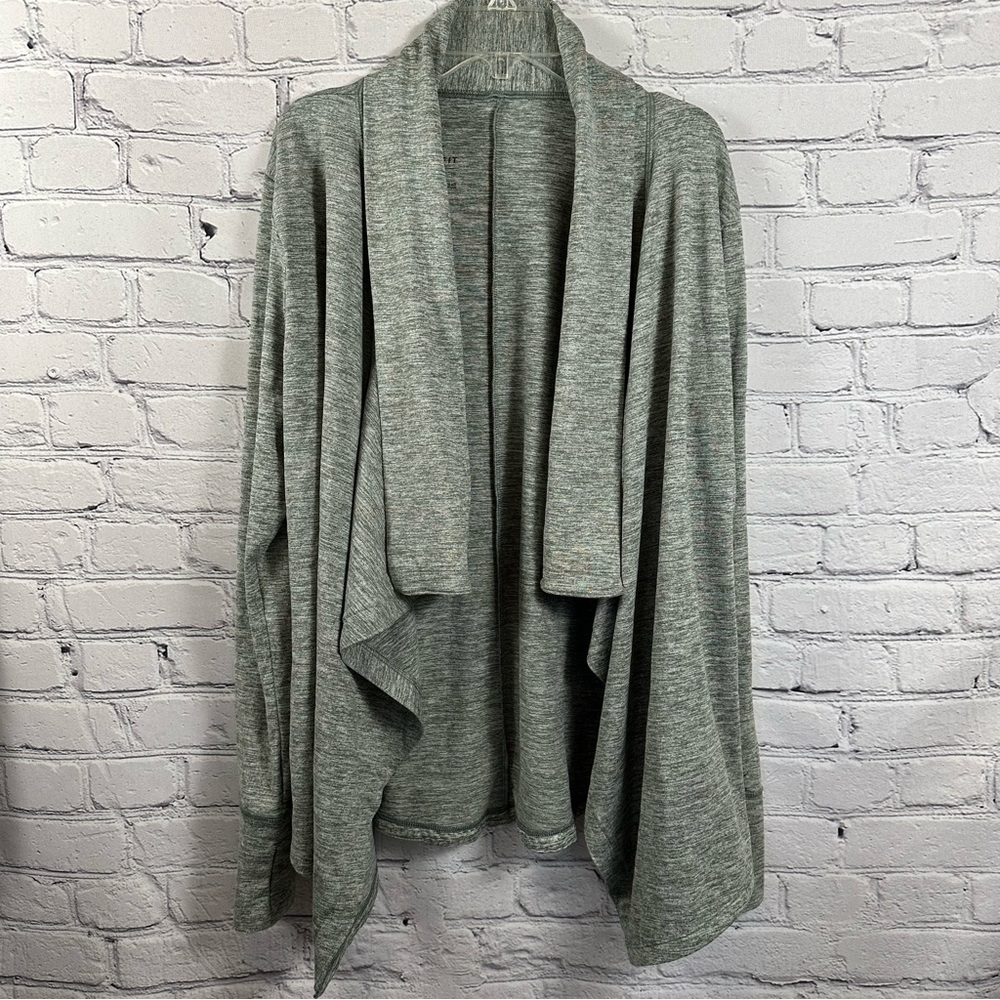 Nike Dri-Fit Yoga Wrap Open Front Cardigan Drape Thumbholes Juniper Fog S